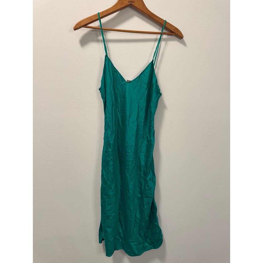 Papillon by Paula Carbone 100% Silk Slip Dress Emerald Green Teal Vintage Look S